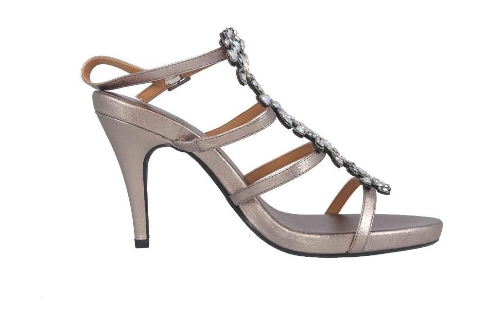 J.Reneé Metallic Nappa/Rhinestones Sandaletten in Übergrößen Taupe Evadine Taupe Metallic große Damenschuhe Tägliche Deals