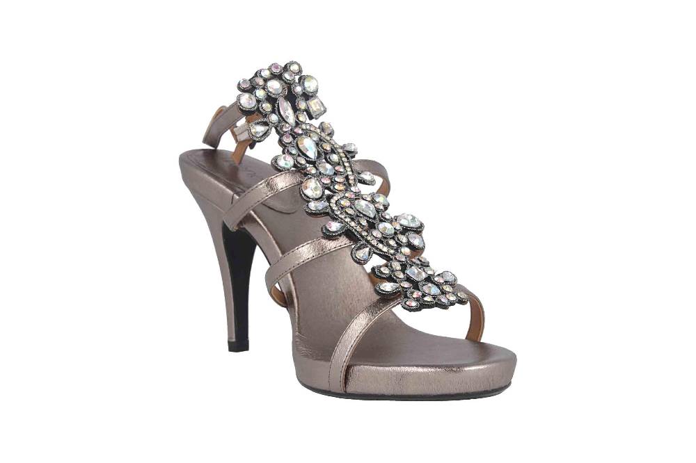 J.Reneé Metallic Nappa/Rhinestones Sandaletten in Übergrößen Taupe Evadine Taupe Metallic große Damenschuhe Tägliche Deals