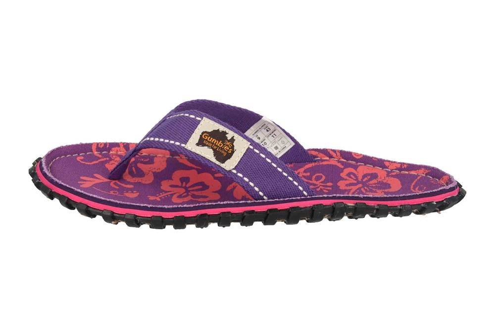 Gumbies Zehentrenner in Übergrößen Violett 2204 Gumbies Islander Purple Hibiscus große Damenschuhe