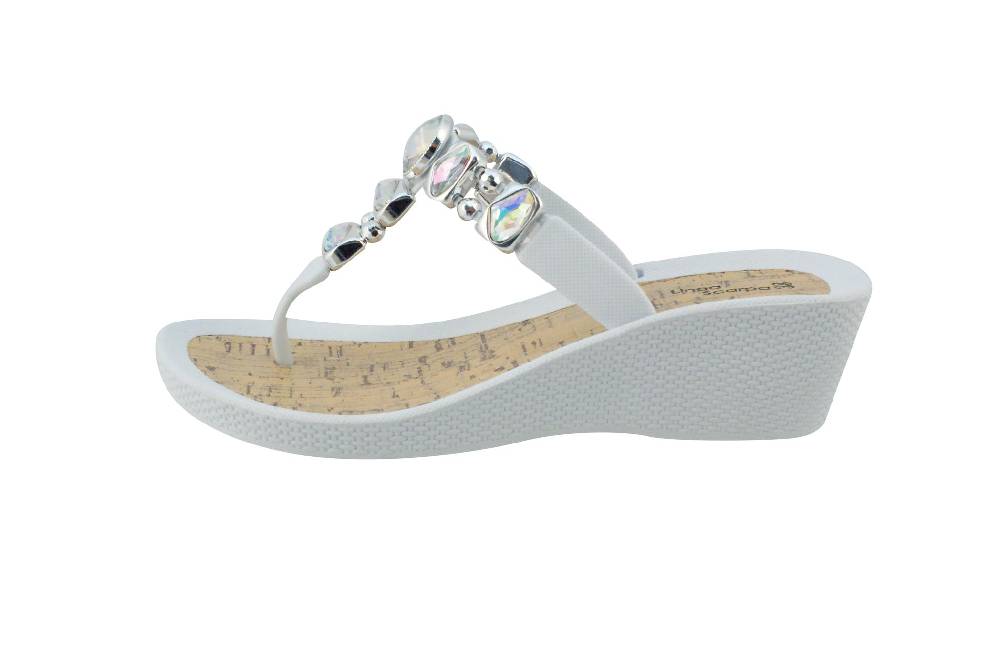 Beachandstreet Linea Scarpa • Strandschuhe Frauen • Grado • Glamour Zehentrenner weiß mit Wedge-Absatz Bestseller