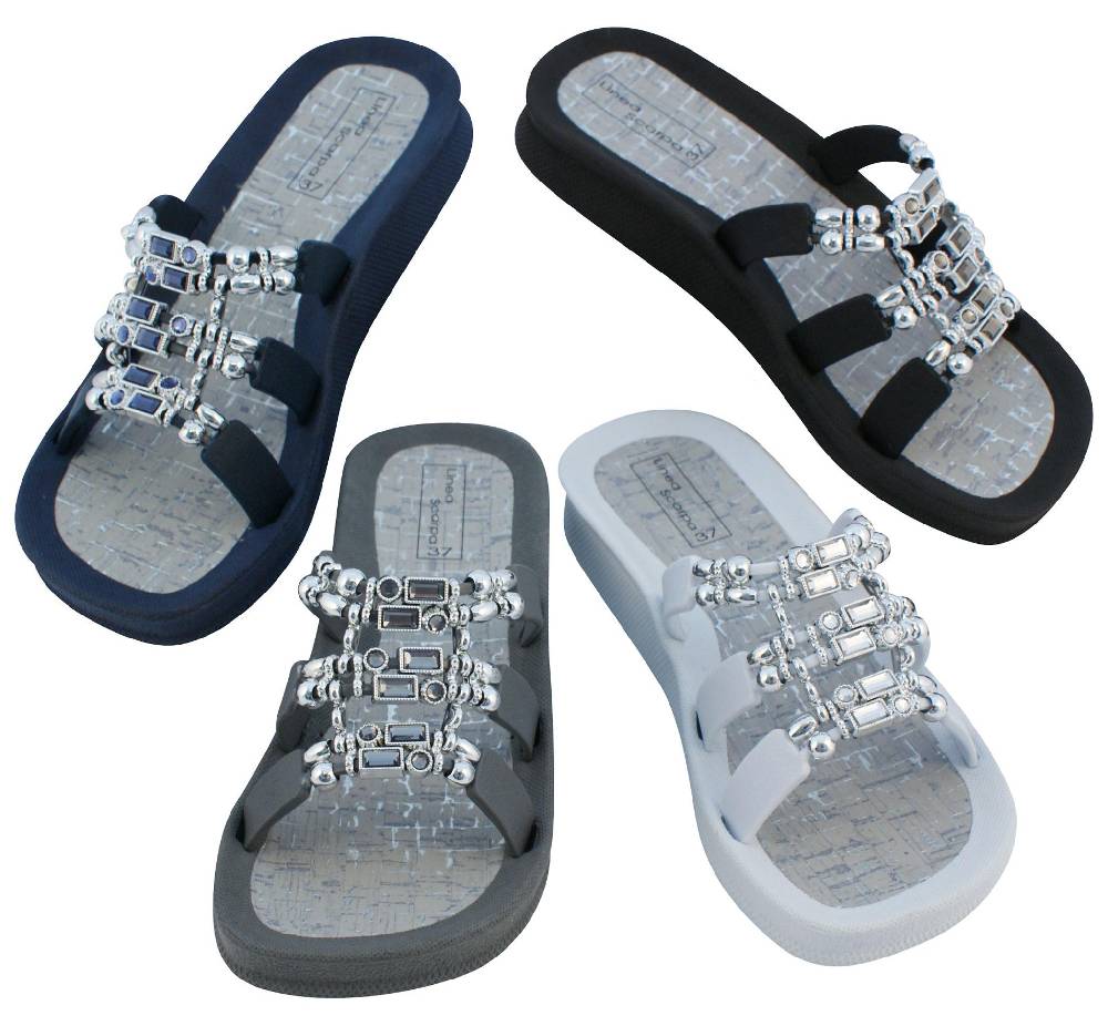 Beachandstreet Linea Scarpa Badeschuhe Damen • Naxos • Badepantolette mit dekorativen Ziersteinen für Frauen Blitzverkäufe
