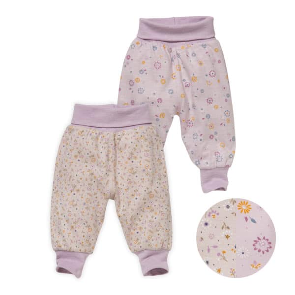 Pololo People Wear Organic Kinder Wendehose, beige-blass violett bedruckt, aus Bio-Baumwolle Online
