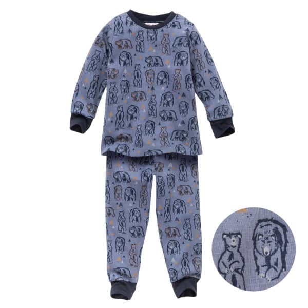 Pololo People Wear Organic Langarm-Pyjama “Grizzlybär”, blau/bedruckt, Baumwolle (Bio) Angebote