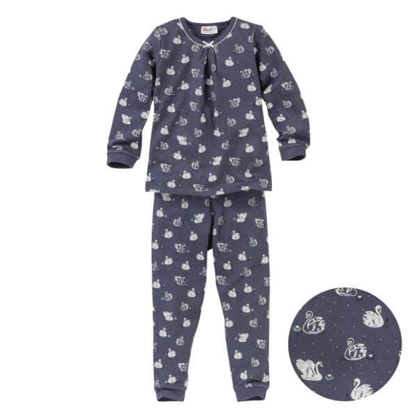 Pololo People Wear Organic Pyjama, dunkelblau/bedruckt mit Schwänen Günstiger Verkauf