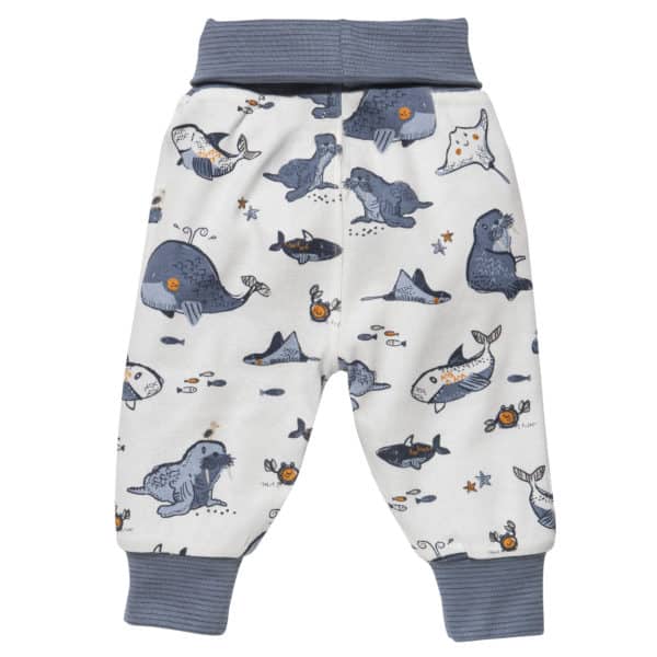 Pololo People Wear Organic Wendehose ozeanblau und weiß mit Tieren aus dem Meer , aus Bio-Baumwolle Meist gekauft