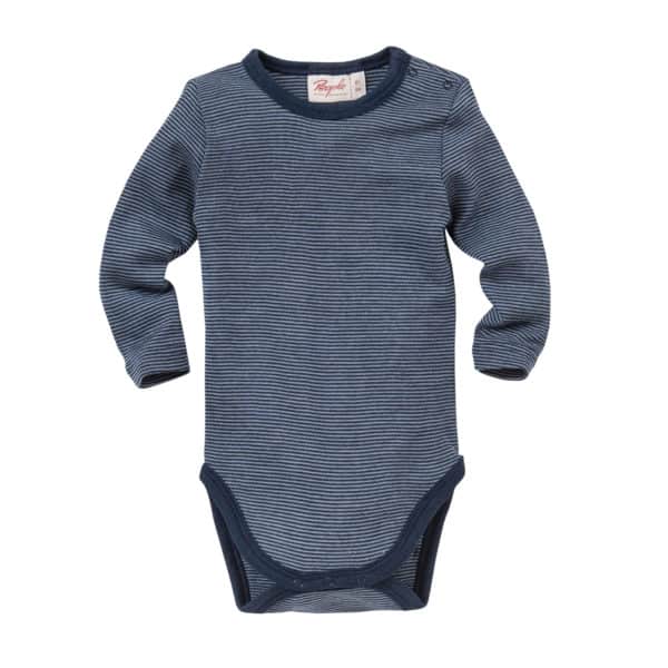 Pololo People Wear Organic Wolle-Seide Langarm-Body, dunkelblau geringelt Blitzverkäufe