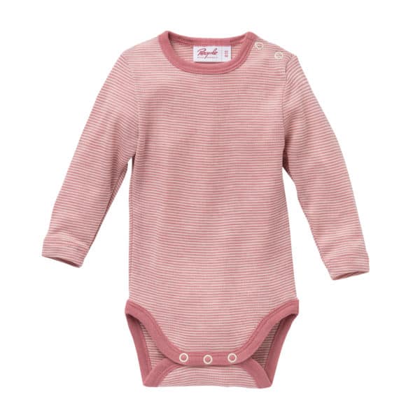 Pololo People Wear Organic Wolle-Seide-Body, rosa geringelt Limitierter Zeitrabatt