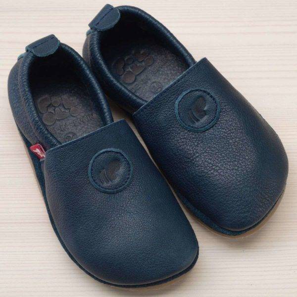 Pololo Barfuß Hausschuh Leder Uni Blau Fabrik Onlineshop