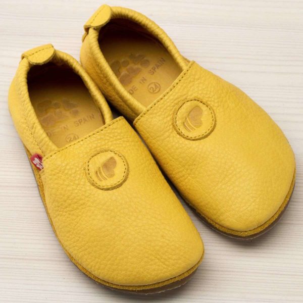 Pololo Barfuß Hausschuh Leder Uni Gelb Sonderangebot