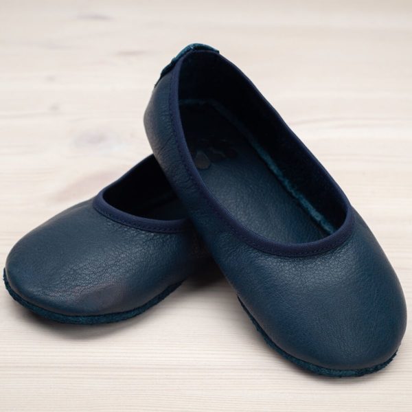 Pololo Hausschuh Ballerina Leder Blau Saisonschlussverkauf