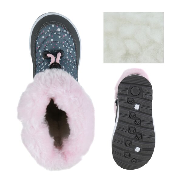 Stiefelparadies Kinder Winter Boots in Grau Rosa Weiss Muster Kauf eins, bekomm eins gratis