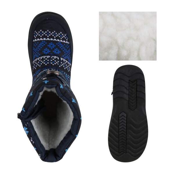 Stiefelparadies Kinder Winter Boots in Dunkelblau Hellblau Weiss Muster Sonderangebote