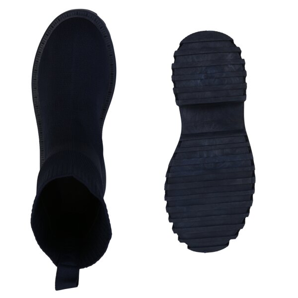 Stiefelparadies Damen Plateau Boots in Dunkelblau Super Sparpreis
