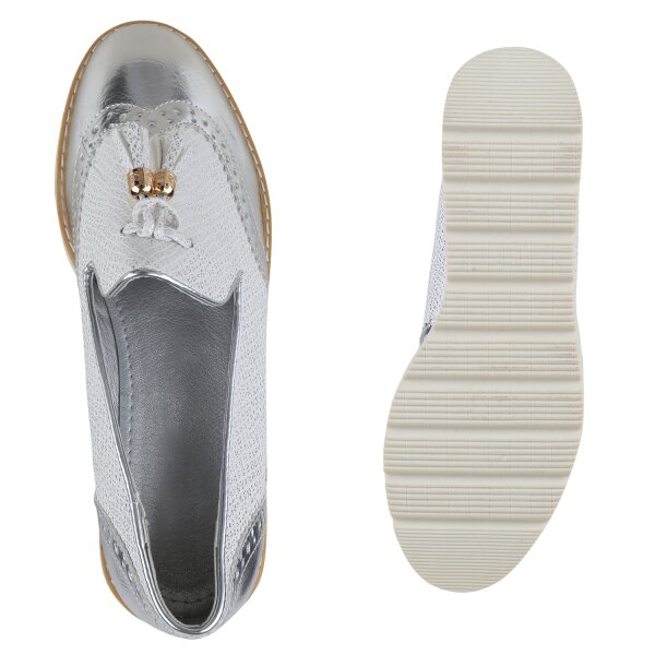 Stiefelparadies Damen Loafers in Silber Letzte 3 Tage