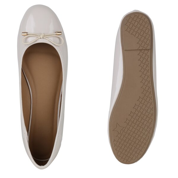 Stiefelparadies Damen Übergrößen Klassische Ballerinas in Beige Lack Bis zu 55% Rabatt