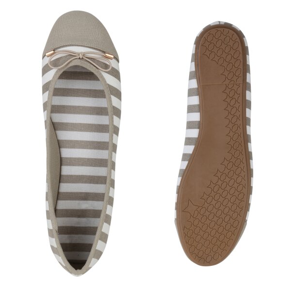 Stiefelparadies Damen Übergrößen Klassische Ballerinas in Grau Weiss Super Rabatt