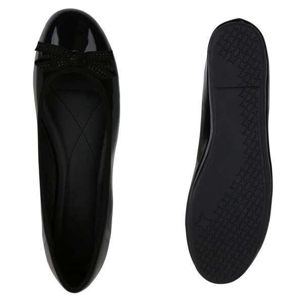 Stiefelparadies Damen Übergrößen Klassische Ballerinas in Schwarz Lack Clearance-Verkauf