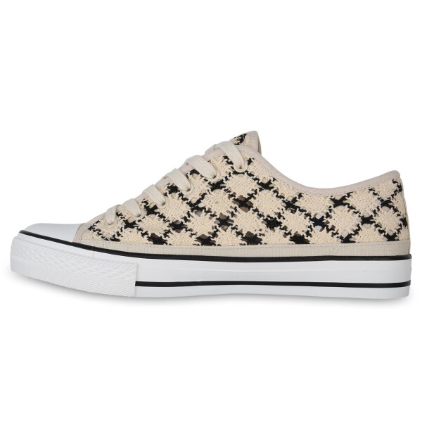Stiefelparadies Damen Übergrößen Sneaker Low in Beige Schwarz 50% Rabatt für begrenzte Zeit