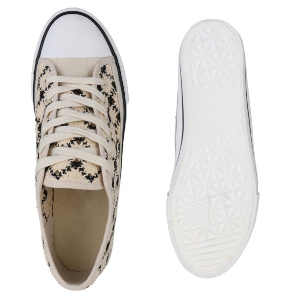 Stiefelparadies Damen Übergrößen Sneaker Low in Beige Schwarz 50% Rabatt für begrenzte Zeit