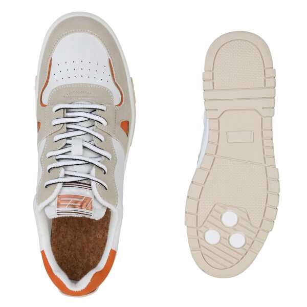 Stiefelparadies Herren Sneaker Low in Weiss Beige Orange Exklusivangebot