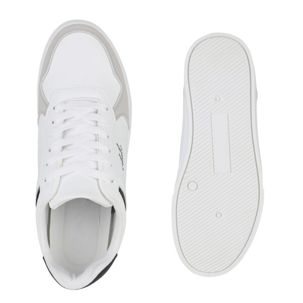 Stiefelparadies Herren Sneaker Low in Weiss Dunkelblau Riesige Ersparnisse