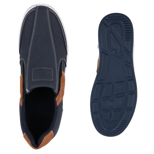 Stiefelparadies Herren Slip Ons in Dunkelblau Hellbraun 2025