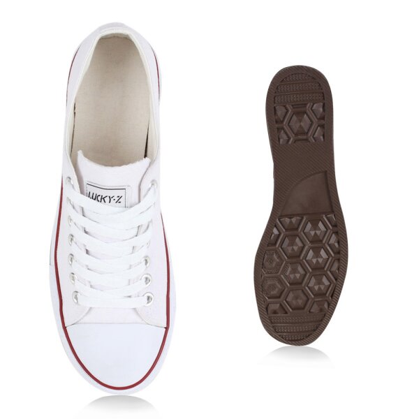 Stiefelparadies Herren Sneaker low in Weiss Rotstreifen Lucky Großer Ausverkauf