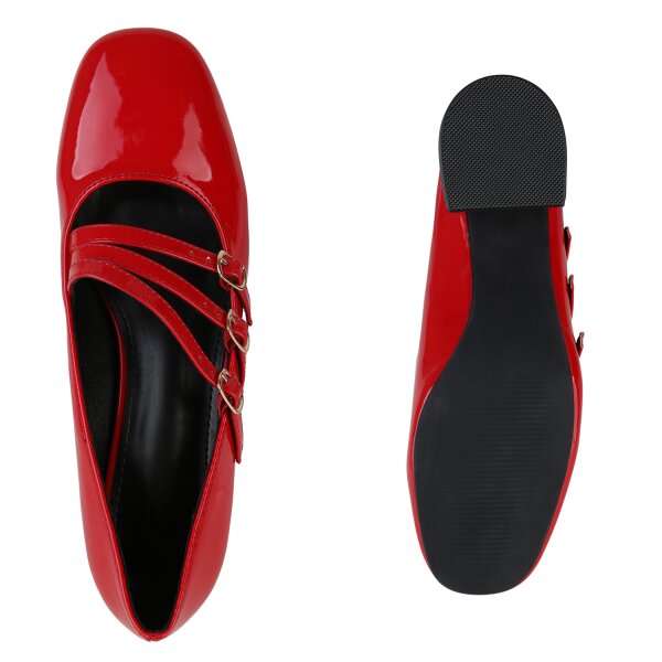 Stiefelparadies Damen Mary Janes in Rot Lack Black Friday