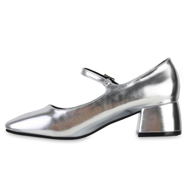 Stiefelparadies Damen Mary Janes in Silber Cyber Monday