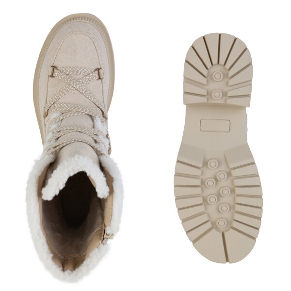 Stiefelparadies Damen Schnürstiefeletten in Beige Weihnachtsangebot