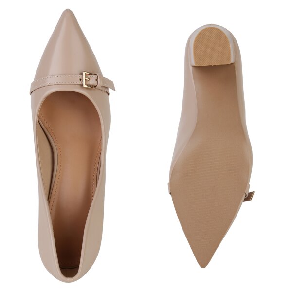 Stiefelparadies Damen Spitze Pumps in Beige Vatertagsangebot