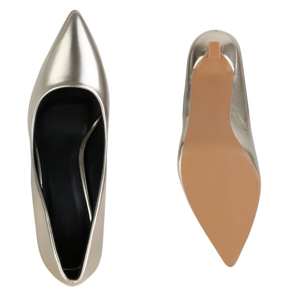 Stiefelparadies Damen Spitze Pumps in Gold Valentinstagsangebot