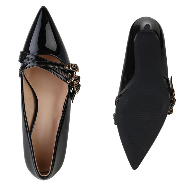 Stiefelparadies Damen Spitze Pumps in Schwarz Lack Lagerräumung
