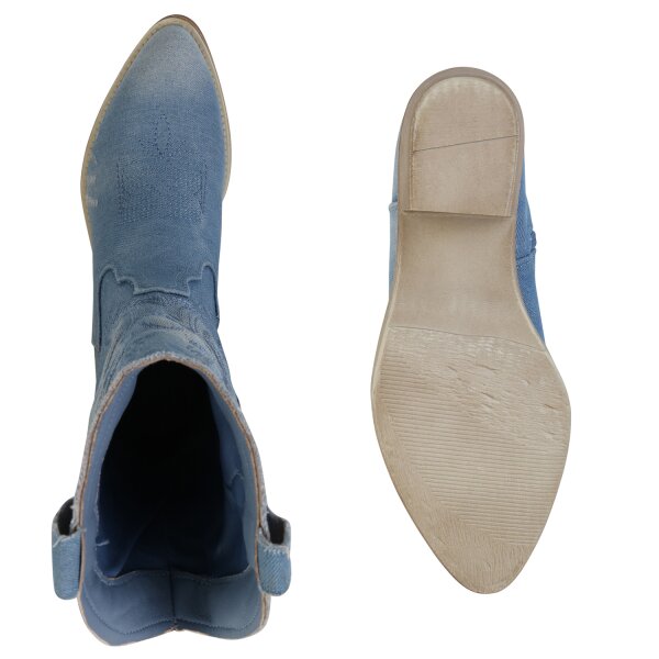 Stiefelparadies Damen Cowboy Boots in Hellblau Online Outlet
