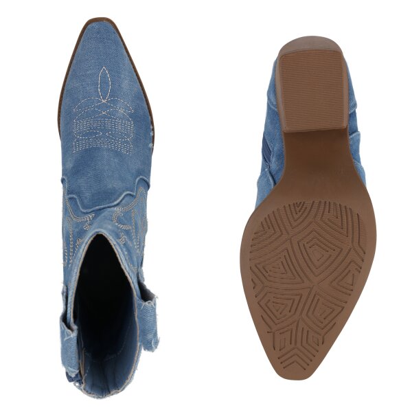 Stiefelparadies Damen Cowboy Boots in Hellblau Denim Exklusive Angebote