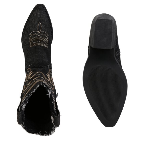 Stiefelparadies Damen Cowboy Boots in Schwarz Blitzangebot