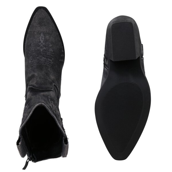Stiefelparadies Damen Cowboy Boots in Schwarz Denim Große Rabatte