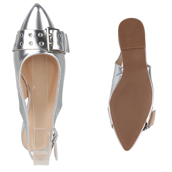 Stiefelparadies Damen Sling Ballerinas in Silber Kauf eins, bekomm eins gratis