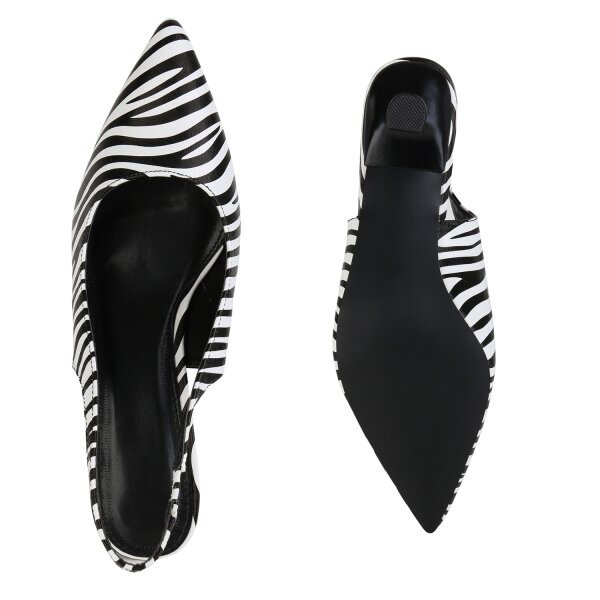 Stiefelparadies Damen Slingpumps in Schwarz Weiss Zebra Riesige Ersparnisse