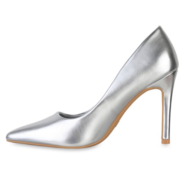 Stiefelparadies Damen Spitze Pumps in Silber Tiefpreis