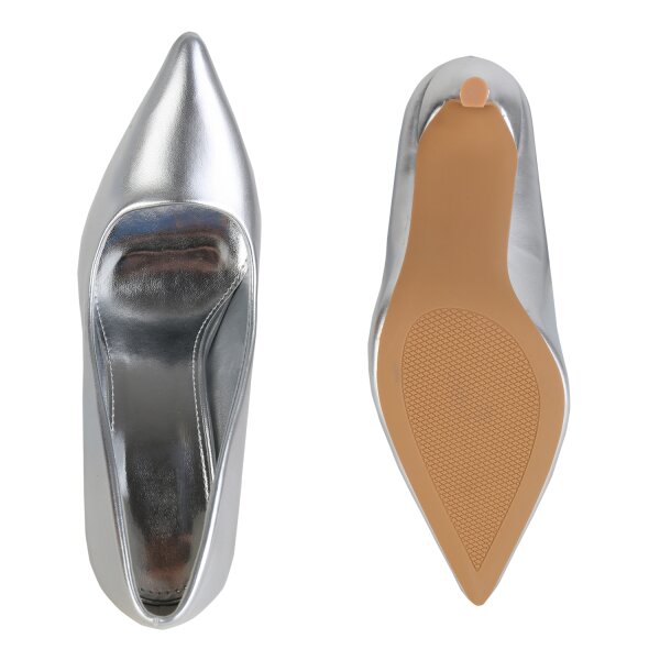 Stiefelparadies Damen Spitze Pumps in Silber Tiefpreis