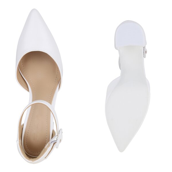 Stiefelparadies Damen Spitze Pumps in Weiss Super Sparpreis