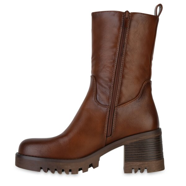 Stiefelparadies Damen Klassische Stiefeletten in Hellbraun