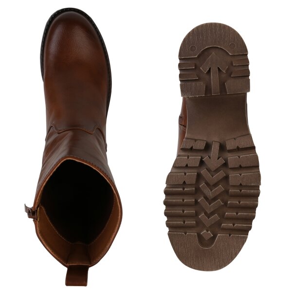 Stiefelparadies Damen Klassische Stiefeletten in Hellbraun Neueste Stile