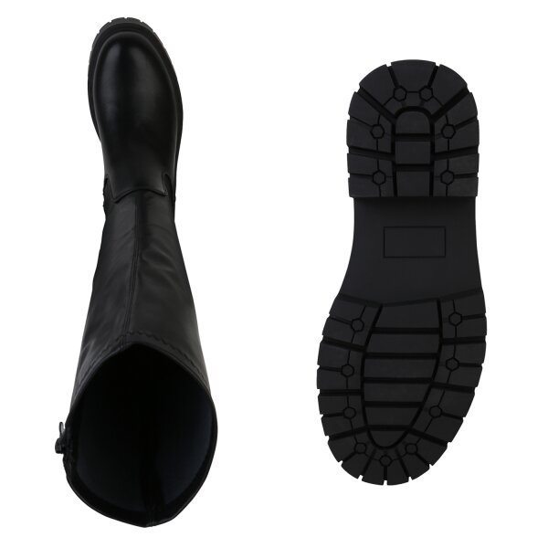 Stiefelparadies Damen Plateaustiefel in Schwarz Zeitbegrenzte Promotion