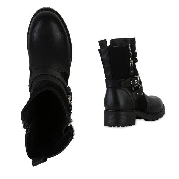 Stiefelparadies Damen Biker Boots in Schwarz Super Rabatt
