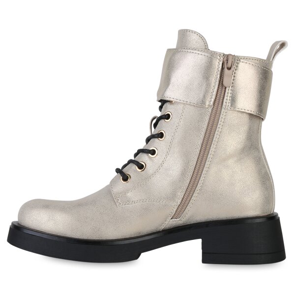 Stiefelparadies Damen Schnürstiefeletten in Gold Fabrikladen