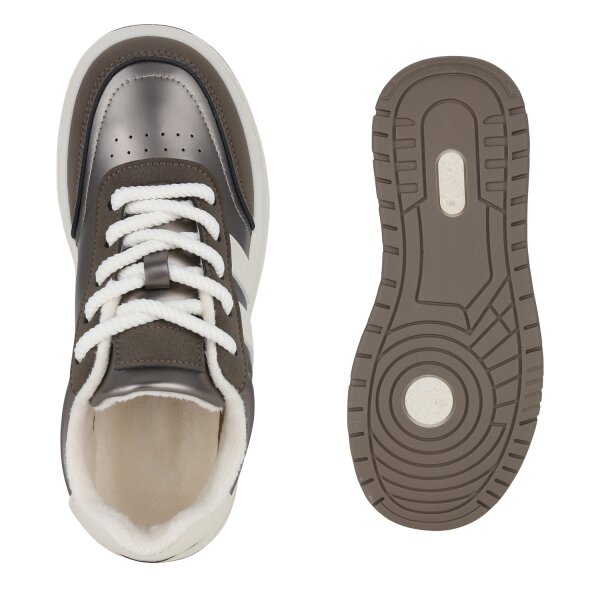 Stiefelparadies Damen Sneaker Low in Grau Metallic Begrenzt auf 3 Tage