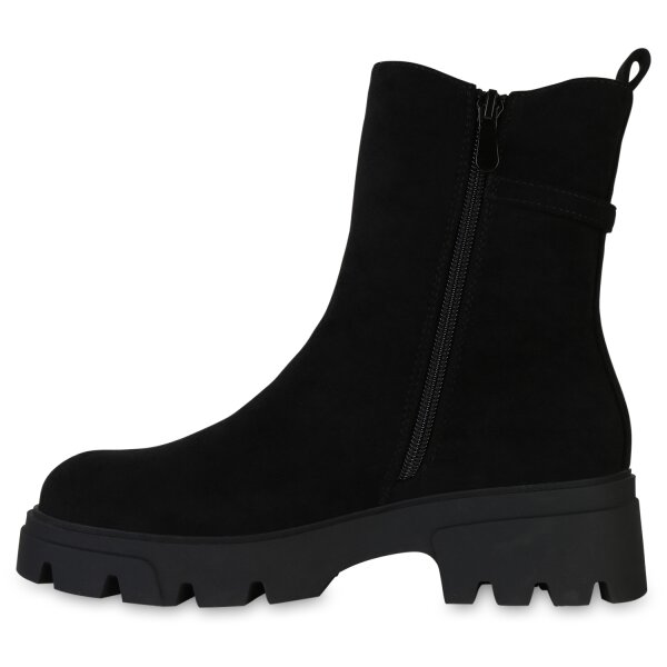 Stiefelparadies Damen Klassische Stiefeletten in Schwarz Velours zollfrei