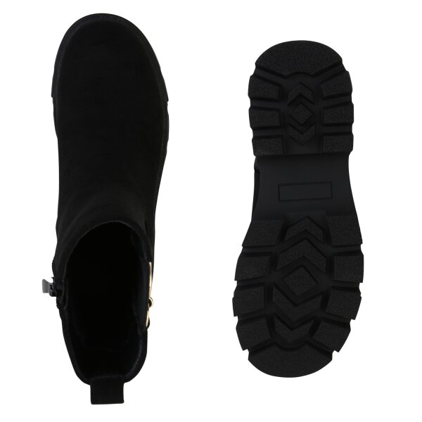 Stiefelparadies Damen Klassische Stiefeletten in Schwarz Velours zollfrei